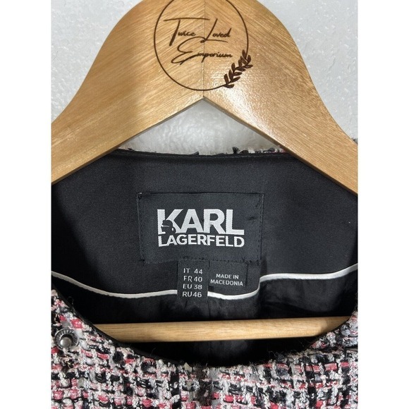 Karl Lagerfeld Womens Tweed Double Zip Moto Jacket Blazer IT 44 US Medium - Picture 3 of 8